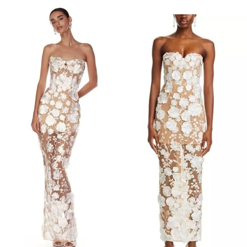Bronx and Banco Strapless White Floral Appliqué Maxi Dress - Picture 2 of 16